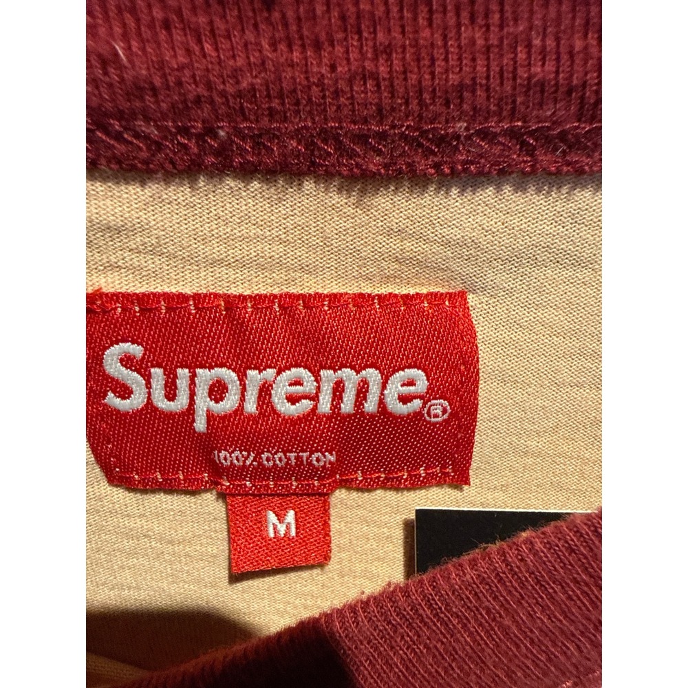 Supreme All Over Print Ringer T-Shirt Peach Burgundy Logo Crewneck Mens Large - Picture 2 of 2